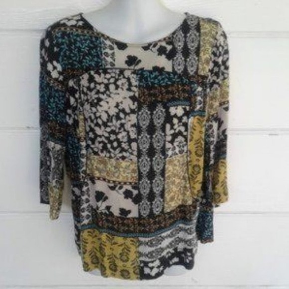 J. Jill Tops - J. Jill Women's Yellow Blue Women's 100% Rayon Top Half Sleeves SIze Small